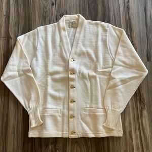 Vintage preppy Sears Roebuck Sportswear Cream Cardigan 100% Virgin Wool